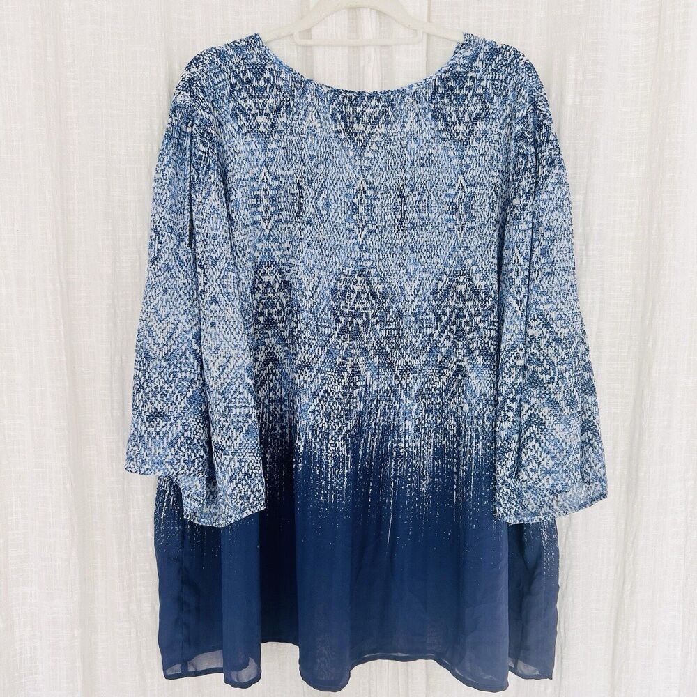 Catherines Blue Ombre Printed Blouse - Picture 5 of 8